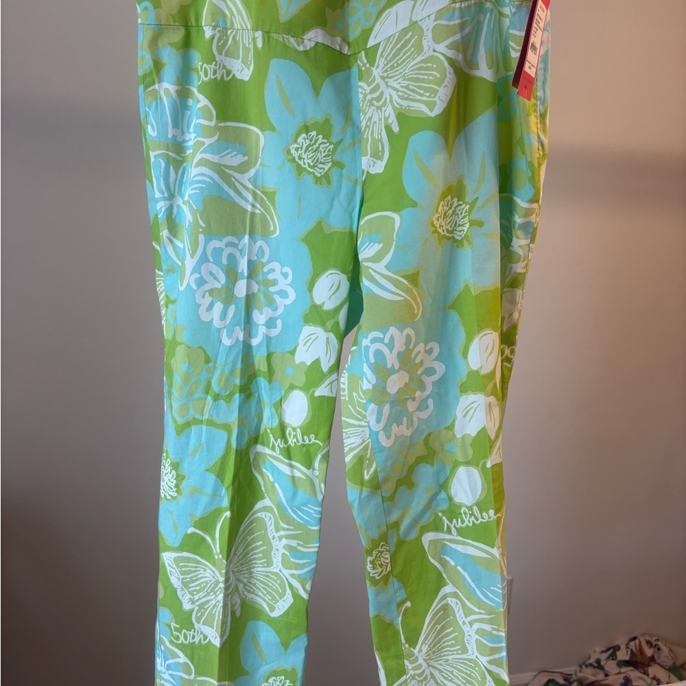 Lilly Pulitzer Jubilee White and Green Floral Capri